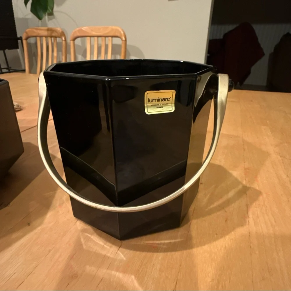 Vintage Luminarc Arcoroc Octime Black Glass Ice Bucket